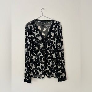 I.N.C International Concepts Button-Down Floral Mesh Blouse